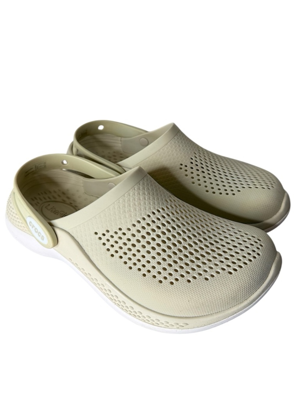 CROCS Cream Beige LiteRide 360 Clogs Mules Slip One Rubber Perforated Size 7
